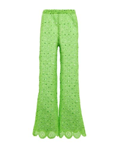 ROTATE BIRGER CHRISTENSEN Nola Crochet Cotton-blend Flared Trousers - Green