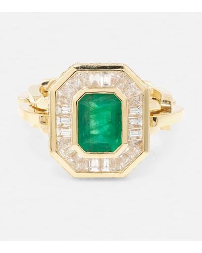 SHAY Anello Halo Mini in oro 18kt con smeraldo e diamanti - Verde