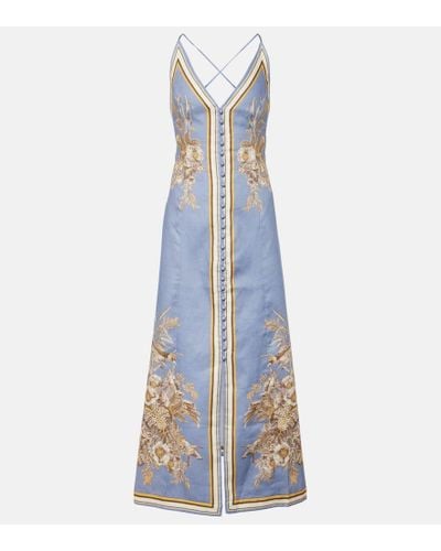 Zimmermann Ottie Floral Linen Slip Dress - Blue