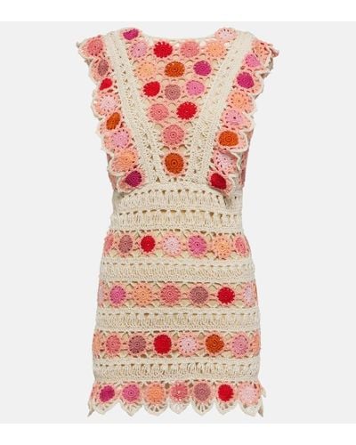 Anna Kosturova Vestido corto Bouquet de algodon en croche - Rojo