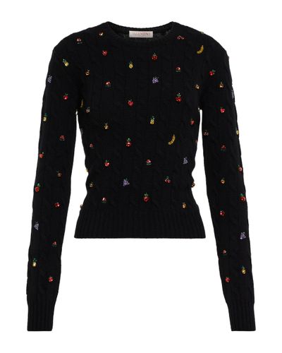 Valentino Embellished Virgin Wool Sweater - Black