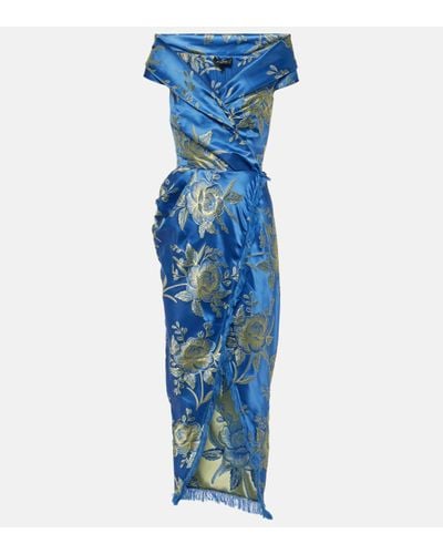 Etro Off-shoulder Jacquard Midi Dress - Blue