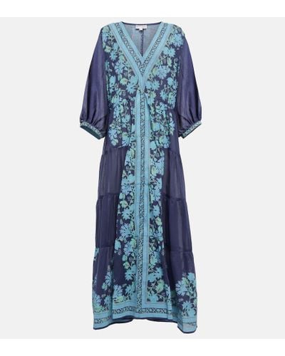 Juliet Dunn Floral Cotton Maxi Dress - Blue