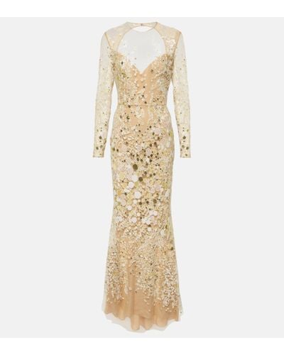 Elie Saab Atom Sequined Embroidered Tulle Gown - Metallic