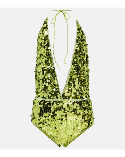 Oséree Sequined Halterneck Swimsuit - Green
