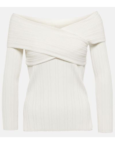 Veronica Beard Yesenia Ribbed-knit Off-shoulder Top - White