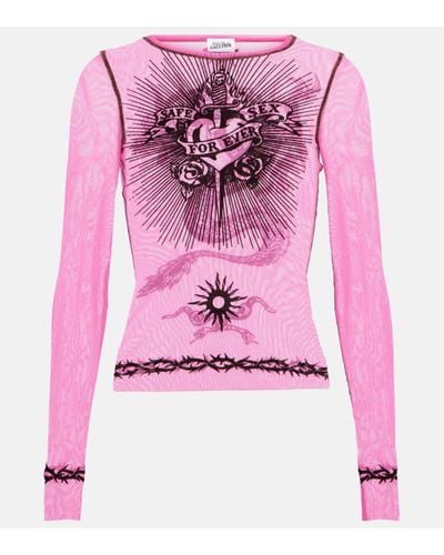 Jean Paul Gaultier Tattoo Collection Printed Tulle Top - Pink