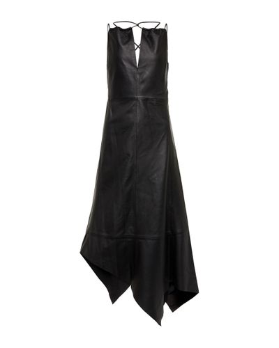 Acne Studios Asymmetric Leather Midi Dress - Black