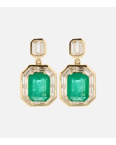 SHAY Orecchini Halo in oro 18kt con smeraldi e diamanti - Verde