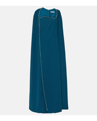 Safiyaa Mattia Embellished Caped Crepe Gown - Blue