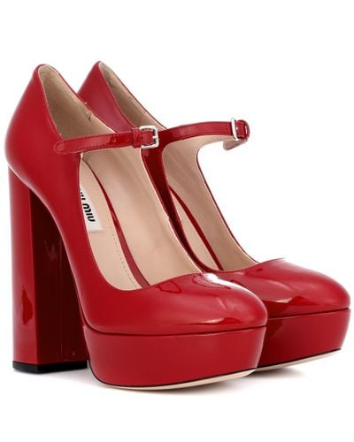 Miu Miu Mary Jane Patent Leather Court Shoes - Red