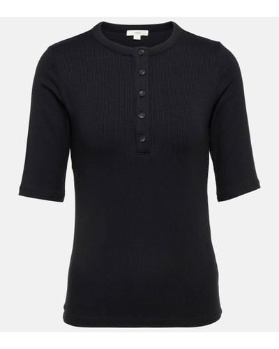 Vince Rib-knit Henley Shirt - Black