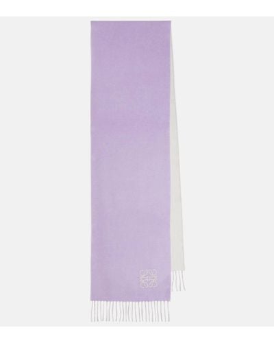 Loewe Anagram Embroidered Wool And Cashmere Scarf - Purple