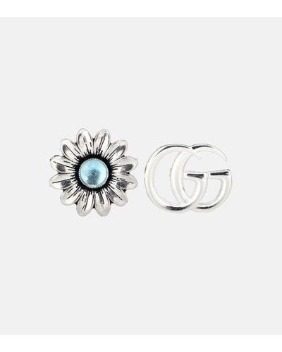 Gucci Double G Flower Sterling Silver And Topaz Stud Earrings - Metallic