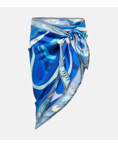 Emilio Pucci Printed Silk Twill Scarf - Blue