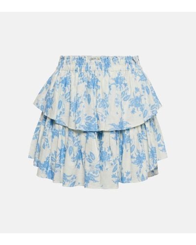 LoveShackFancy Ruffle Linen-blend Mini Skirt - Blue