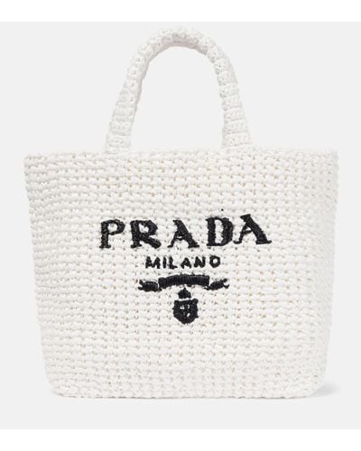 Prada Small Logo Crochet Tote Bag - White
