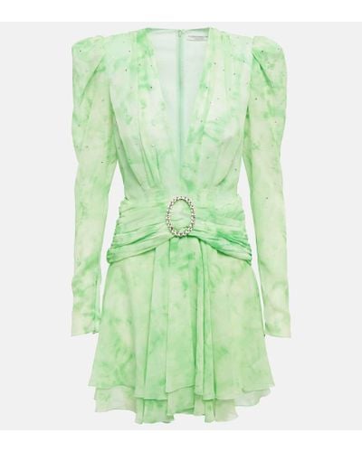 Alessandra Rich Vestido corto de seda con cinturon - Verde
