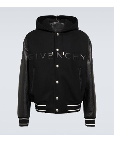 Givenchy Logo Leather-trimmed Varsity Jacket - Black