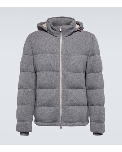 Brunello Cucinelli Padded Hooded Cashmere Jacket - Grey