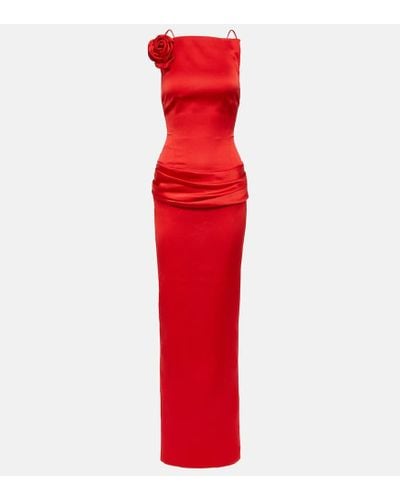 Rasario Floral-applique Open-back Satin Gown - Red