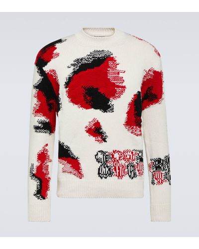 Alexander McQueen Pull intarsia en laine, coton et cachemire - Rouge
