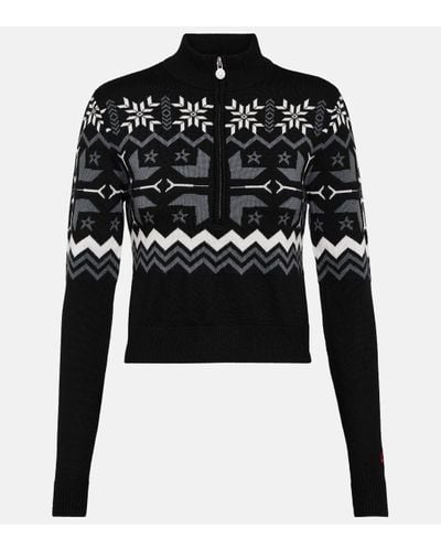 Perfect Moment Nordic Intarsia Wool Half-zip Jumper - Black