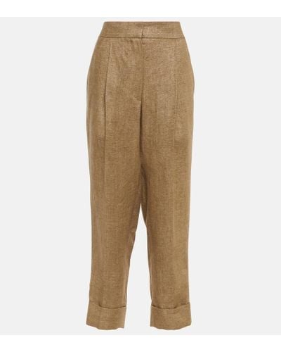 Brunello Cucinelli Mid-rise Tapered Linen Pants - Natural