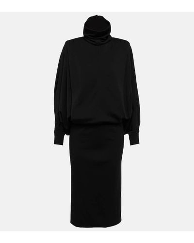 Saint Laurent Wool Jersey Midi Dress - Black