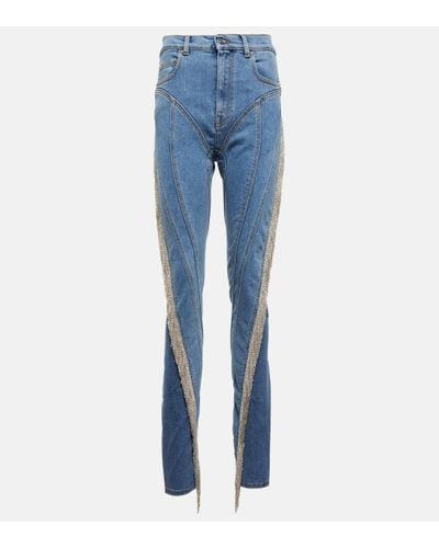 Mugler Spiral Tassel-trimmed Skinny Jeans - Blue