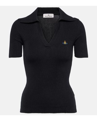 Vivienne Westwood Marina Ribbed-knit Cotton Jersey Polo Top - Black
