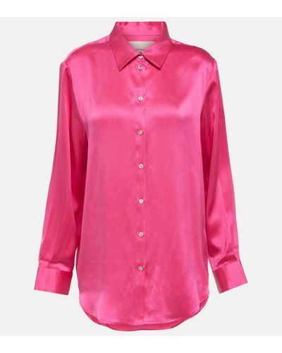 Asceno London Silk Charmeuse Pyjama Shirt - Pink