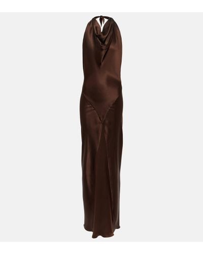 Loewe Halterneck Silk Satin Maxi Dress - Brown