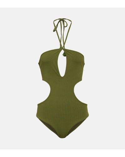 Johanna Ortiz Halterneck Cutout Swimsuit - Green