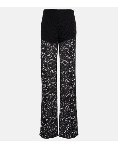 Valentino Wide-leg Floral Lace Pants - Black