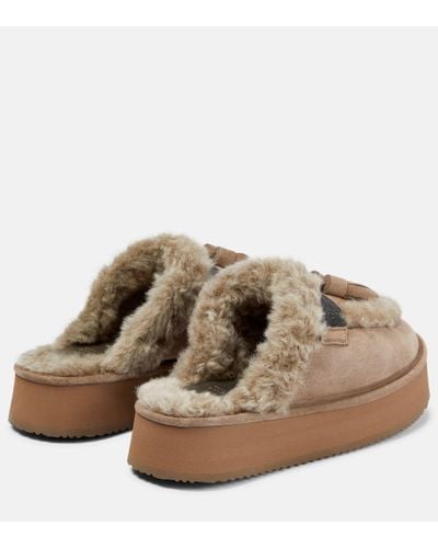 Brunello Cucinelli Shearling-lined Platform Slippers - Brown