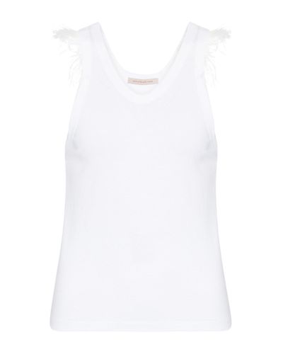 Christopher Kane Feather Trimmed Cotton-jersey Tank Top - White