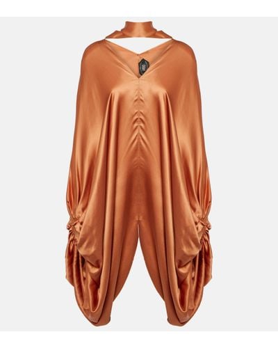 ‎Taller Marmo Azores Draped Silk Satin Minidress - Orange