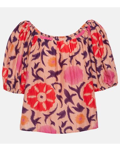Velvet Edlin Printed Cotton And Silk Top - Red