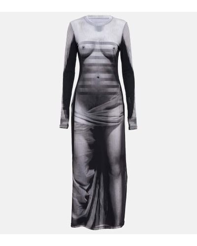 Y. Project X Jean Paul Gaultier Body Morph Mesh Maxi Dress - Gray