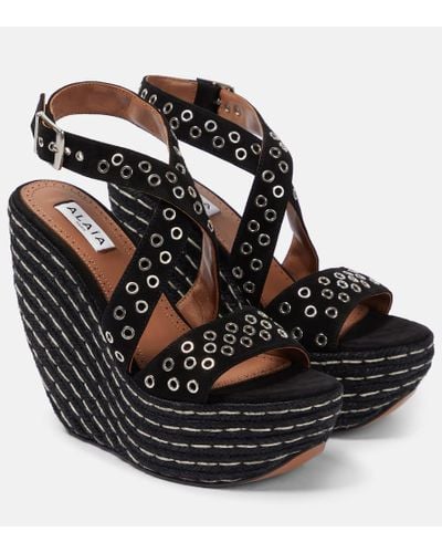 Alaïa Alaia Embellished Suede Wedge Sandals - Black