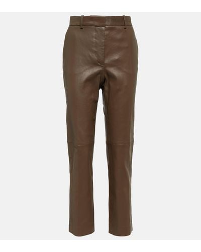 JOSEPH Coleman Mid-rise Straight Leather Trousers - Brown