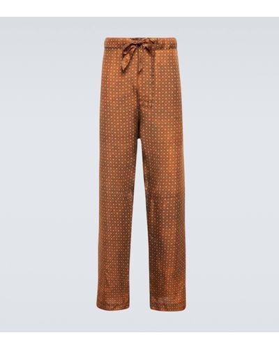 Maison Margiela Printed Silk Trousers - Brown