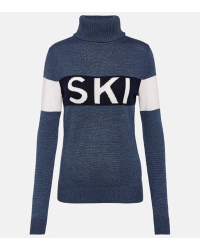 Perfect Moment Colorblocked Wool Turtleneck Jumper - Blue