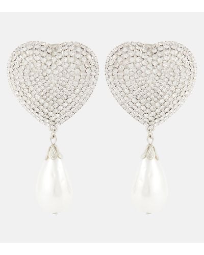 Alessandra Rich Boucles d'oreilles clip a cristaux et perles fantaisie - Blanc