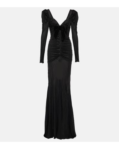Alessandra Rich Gathered Bow-embellished Gown - Black