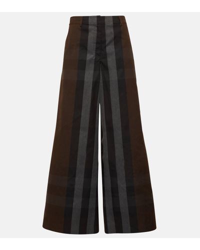 Burberry Pantalon ample en toile de coton melange a carreaux - Noir