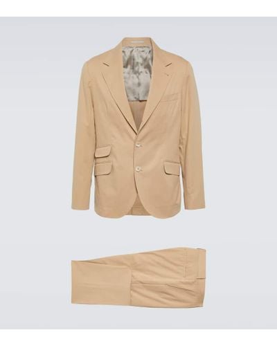 Brunello Cucinelli Cotton And Cashmere Gabardine Suit - Natural