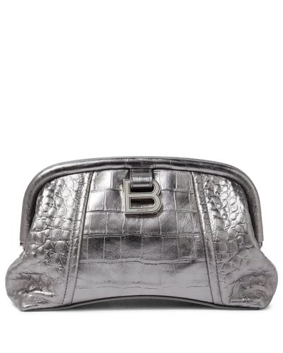 Balenciaga Editor Xs Croc-effect Leather Clutch - Grey
