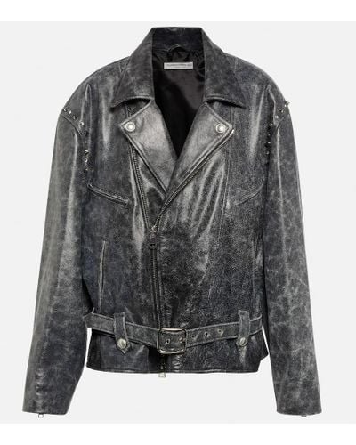 Alessandra Rich Distressed Leather Jacket - Black